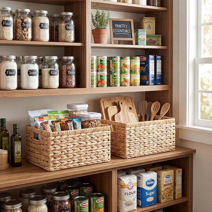 GRANNY SAYS Wicker Storage Baskets for Shelves, Hyacinth Baskets, 2-Pack | Water Hyacinth Wicker Baskets for Storage, Woven Baskets for Storage, Wicker Baskets for Shelves, Rectangle Basket for Pantry