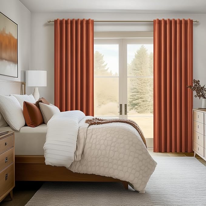 Fall Burnt Orange Curtains Blackout 84 Inches Long 2 Panels Set,Terracotta Autumn Color Decor Retro for Living Room/Bedroom Antique Copper Rust Boho 70s Window Pleated Linen Drapes Thermal (W50"xL84")