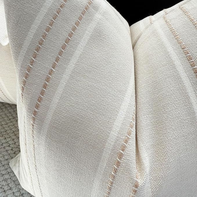 Hckot Decorative Khaki Pillow Covers 18x18 Striped Throw Pillows | Textured Linen Pillow Covers Farmhouse Decor Cushion Covers for Couch Bed Living Room Neutral Cream Outdoor Pillows