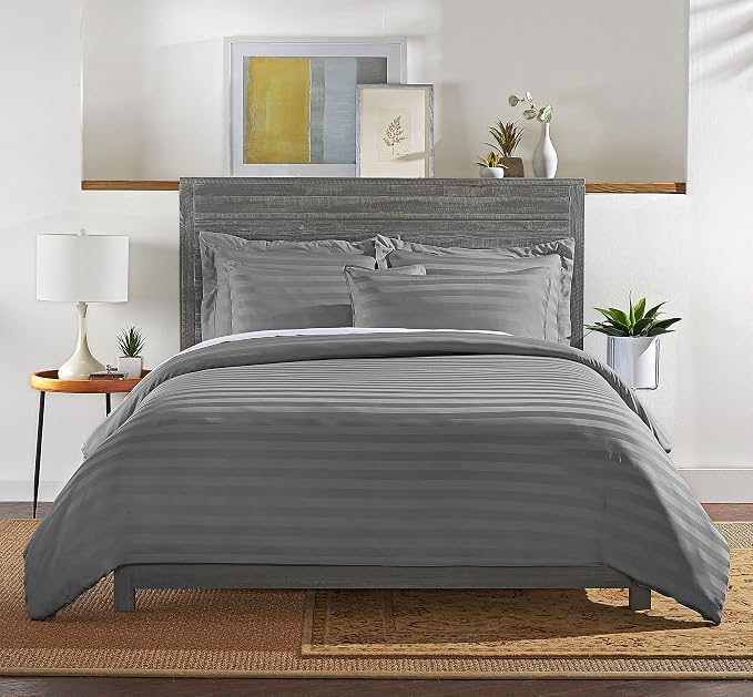 Pure Bamboo Queen Duvet Cover, 3 Piece Set, Genuine 100% Organic Viscose Derived from Bamboo, Luxuriously Soft and Cooling, 2 Pillowcases (Queen, Jacquard Stone)