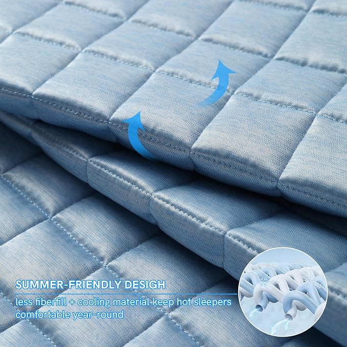 YnM Cooling Weighted Blanket for Adults, 15lbs Heavy Bed Throw Comforter with 100% PE Fabric, Ideal for Hot Sleepers or Summer Days(48x72 Inches for Twin/Full Bed, 15 Pounds,Blue)