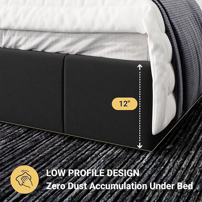 Allewie Full Size Dutch Velvet Upholstered Platform Bed Frame/Vertical Channel Tufted Adjustable Headboard/Low Profile Bed Frame/No Box Spring Needed/Easy Assembly/Black