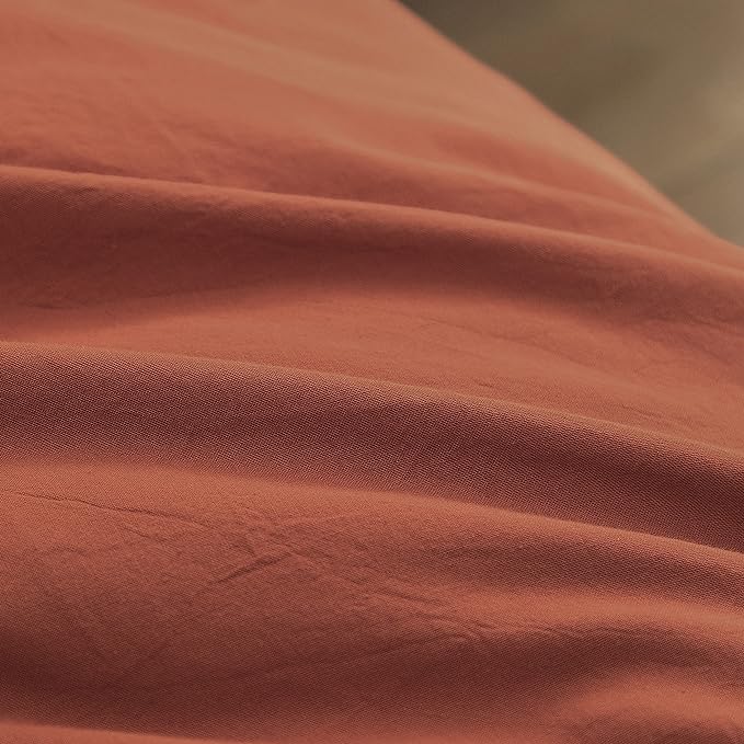 BESTOUCH Cotton Solid Duvet Cover Set Linen Feel Crimson Red King | 100% Washed Cotton, Soft Wrinkle Texture, Hidden Zipper, 8 Ties, Breathable Lightweight Durable Comfy, 3 Pcs No Insert