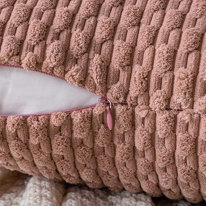 MIULEE Decorative Throw Pillow Covers 18x18 Blush Pink Textured Corduroy | Pack of 2 Striped Pillow Covers Modern Farmhouse Home Decor for Couch Bed Sofa Living Room