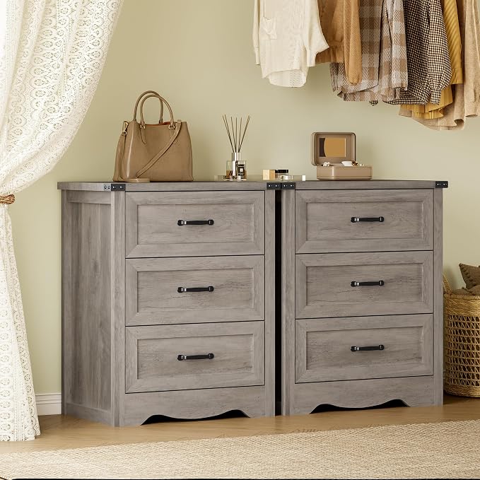 BORNOON 3-Drawer Dresser for Bedroom, Small Wooden Chest of Drawers with Metal Handles, Narrow Storage Cabinet with Anti-Tipping Design, Sturdy Dresser Organizer for Closet, Living Room, Entryway