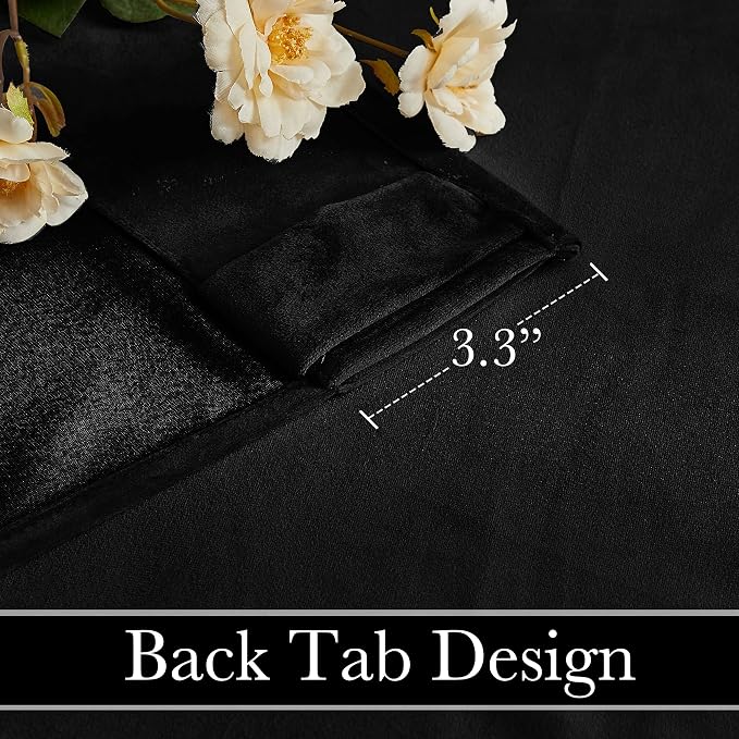 RYB HOME Black Velvet Blackout Curtains 90 inches for Bedroom Living Room | Thermal Insulated, Privacy UV Block, Noise Reducing, Energy Saving, Luxury Window Decor for Dining Room, W52 x L90, 2 Panels