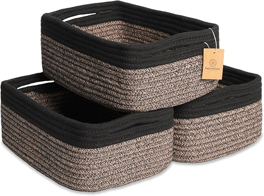 NaturalCozy 11.8"x8"x4.5” Rectangle Storage Baskets for Shelves 3 Pack | Cotton Rope Woven Small Baskets for Organizing | Small Storage Bins for Nursery, Bathroom, Closet, Shelf, Decorative, Gift