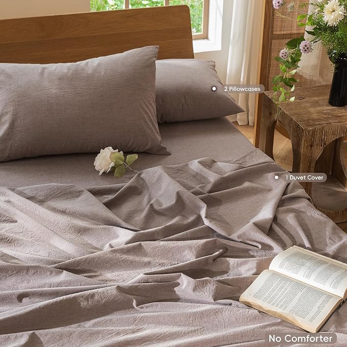 MooMee Duvet Cover Set 100% Washed Cotton Linen Like Oversized Queen | Relaxed Linen-like Texture. Soft, Breathable & Long-lasting Comfort. Lightweight. Hidden Zipper with 8 Interior Corner Ties