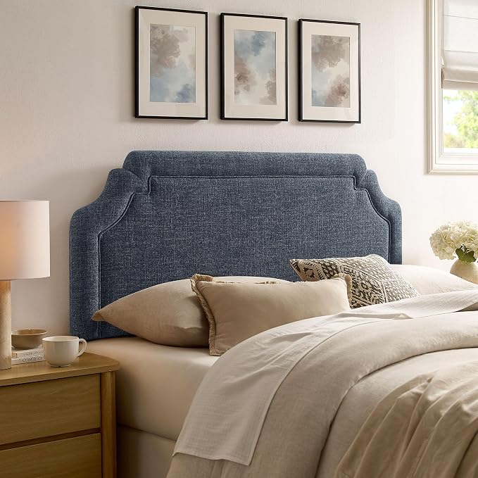 Modway Magnolia King Size Upholstered Fabric Headboard in Slate Blue - Padded Cushioned Headboard with Woven Heathered Upholstery and Adjustable Mounting Positions