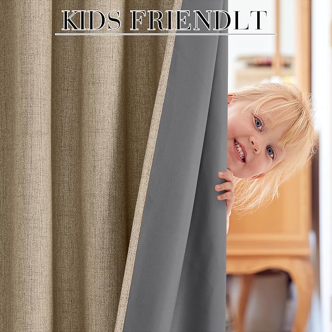 RYB HOME Burlap 100% Blackout Linen Curtains 72 Inch Long for Bedroom | Rod Pocket Back Tab, Thermal Insulated Privacy Assured, for Bedroom Office Nursery Living Room Dormitory, W52 x L72, 2 Panels