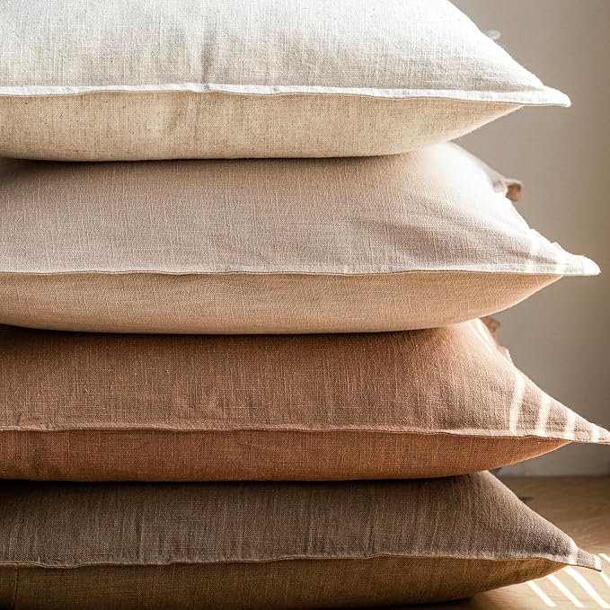 Foindtower Linen Solid Decorative Throw Pillow Covers 26x26 Light Brown | Boho Farmhouse Morden Pillowcase,Pack of 2 Soft Accent Cushion Covers,Rustic Home Decor for Chair Couch Bedroom Living Room
