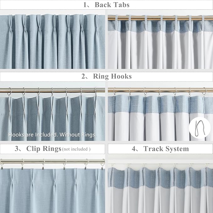 WEST LAKE Extra Large Bailey Pinch Pleat Blackout Curtains 120 Inches Long | Dusty Blue Thermal Insulating Drape for Bedroom Living Room,Rustic Darkening Window Treatment,60"Wx120"L,1 Panel