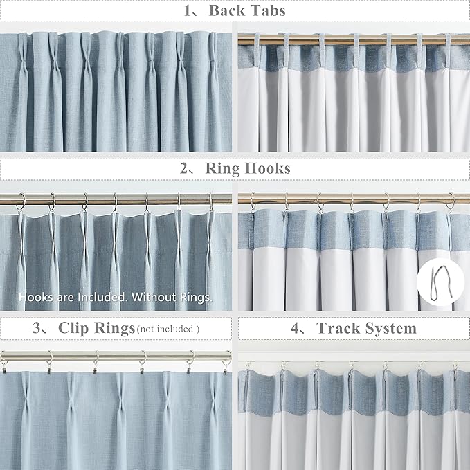WEST LAKE 84 Inches Long Dusty Blue Bailey Pinch Pleated Blackout Curtians | Thermal Insulated Drapes for Bedroom Living Room,Rustic Linen Textured Back Tab Window Treatment,60"Wx84"L,1 Panel