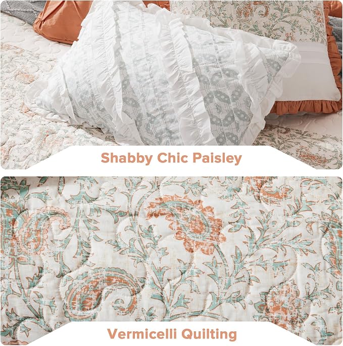 Madison Park 100% Cotton Quilt Set Floral Print, Double Sided Stitching, All Season, Lightweight Coverlet Shabby Chic Bedding Layer, Matching Shams, King/Cal King, Coral 6 Piece | Double-Sided Stitching Floral Design, All Season, with Shams, Bed Skirt,...
