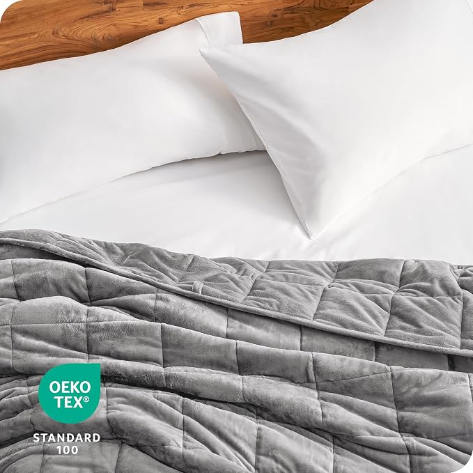 Bare Home Minky Fleece Weighted Blanket (Light Grey, 80"x87" 30lbs) | King Size for Adults, Minky Fleece, Premium Heavy Blanket Nontoxic Glass Beads