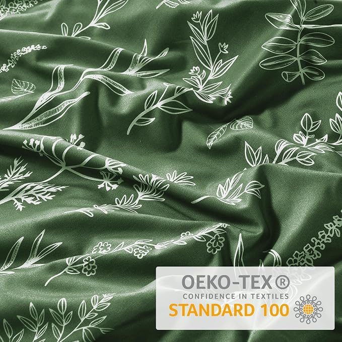 MUXHOMO Duvet Cover Twin/Twin XL Size Set, Reversible Floral Dark Green Duvet Cover with Zipper Closure, 2 Pieces Botanical Patterns Soft Bedding Set with 4 Ties (68"x90", 1 Pillow Case)