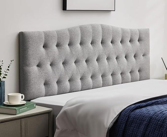 Tufted Upholstered King Size Headboard Only, Adjustable 38-50 in, Gray | King Headboard for King Size Bed, Durable Linen Fabric Headboards, Modern Diamon Design Wood Head Board