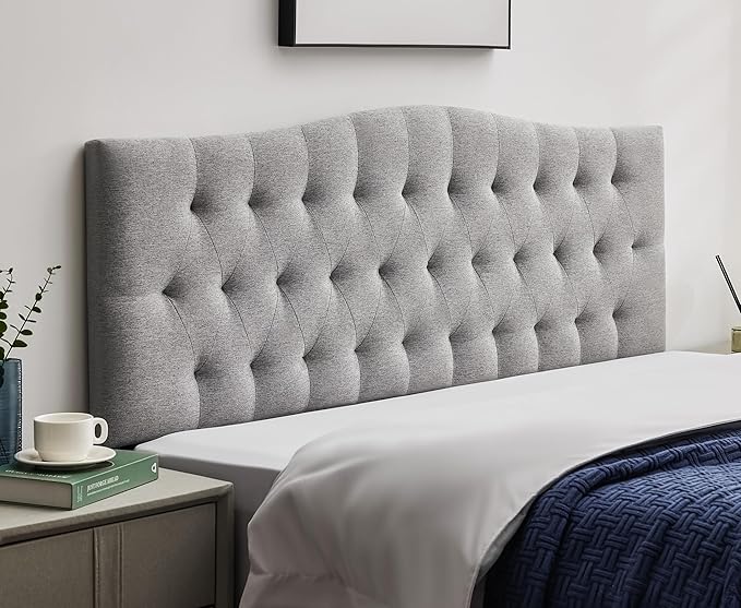Tufted Upholstered Full Size Headboard Only, Adjustable 38-50 in, Gray | Full Headboard for Full Size Bed, Durable Linen Fabric Headboards, Modern Diamon Design Wood Head Board