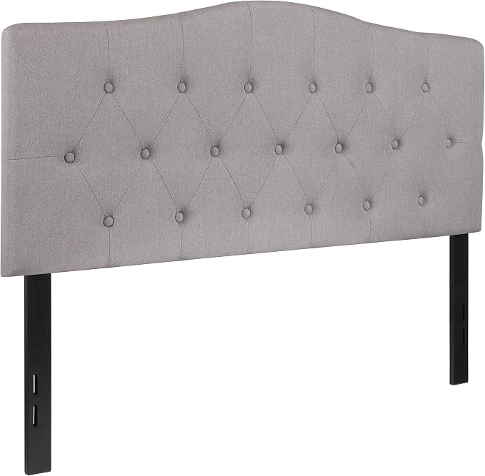 EMMA + OLIVER Light Gray Full Button Tufted Headboard | Adjustable Bed Rail Slots, Fabric Upholstered