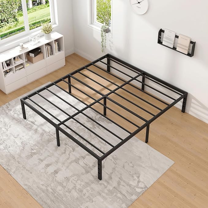 NEW JETO Metal Bed Frame,King Size Bed Frame with Storage Space,16 Inch | Heavy Duty Sturdy Mattress Foundation,Easy Assembly,No Box Spring Needed, Black