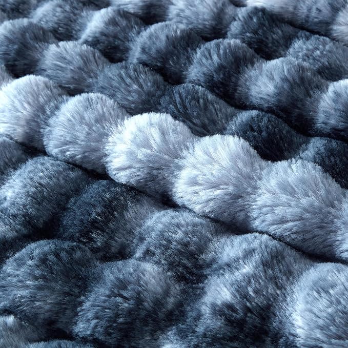 50x60 Inches Ultra-Soft Fuzzy Faux Fur Plush Throw Blanket - Thick, Warm Sherpa for Couch, Sofa, Bedroom, Camping - Decorative Blanket for Cozy Warmth, Bubble Dark Blue Tie Dye
