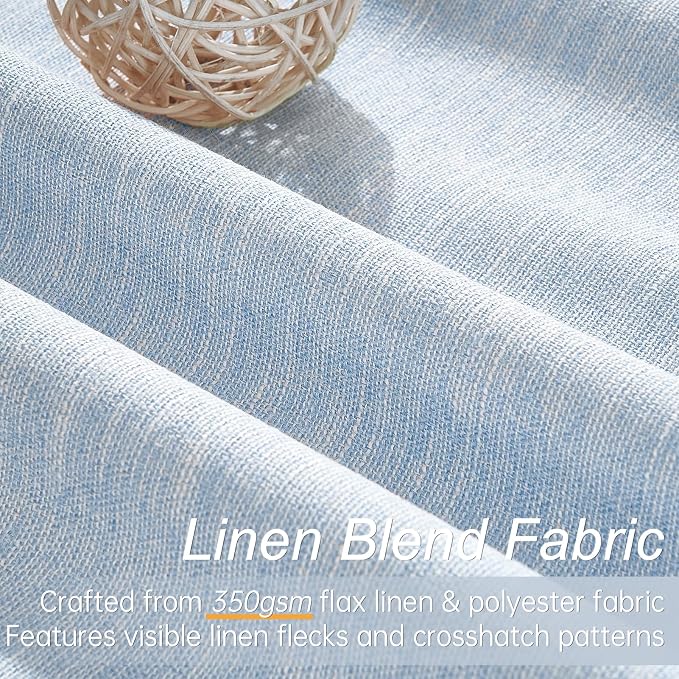 Topfinel Light Blue 120 Inch Blackout Linen Curtains 2 Panel Set for Living Room Darkening Thick Linen Textured 100% Black Out Drapes 120 Inches Long Back Tab Light Blocking Bedroom for Babys Kids