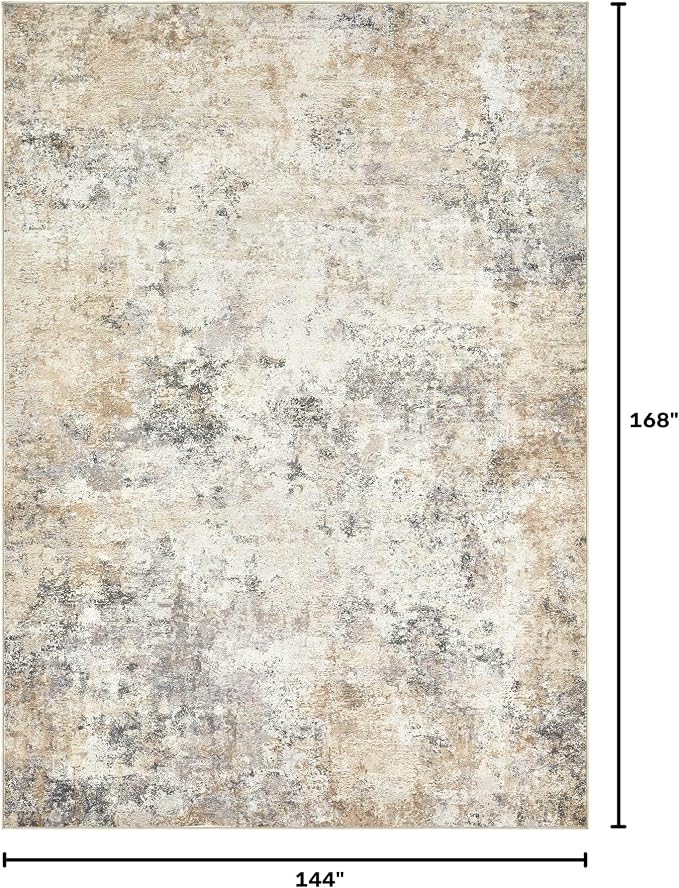 UERMEI 12x14 Area Rug Living Room Rugs - Washable Neutral Modern Abstract Soft Thin Large Rug Indoor Floor No Slip Rug Carpet for Bedroom Under Dining Table Home Office Decor - Golden Grey