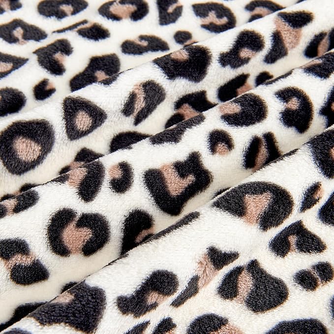 Edenleaf Leopard Print Blanket Fleece Throw for Bed Sofa Travel and Camping, Super Soft Cozy Fluffy Plush Cheetah Print Blanket for All Seasons 60"x80" (Cream)