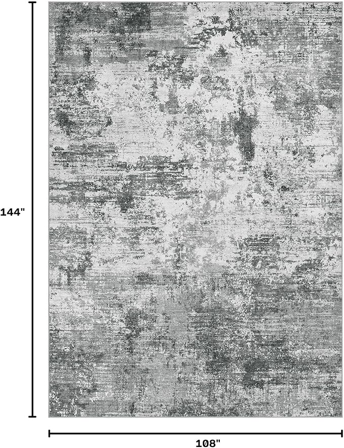 UERMEI 9x12 Area Rug for Living Room - Washable Neutral Modern Abstract Carpet, Non-Slip Soft Large Indoor Floor Rugs for Bedroom Home Office & Under Dining Table Decor, Grey Black