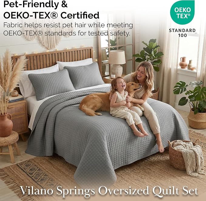 Southshore Fine Living, Inc. Quilt King Size Bedding Set, Cal King Quilt Coverlet Set with 2 Shams, Soft Brushed Lightweight Bedspread, Pet Hair Resistant, Steel Grey