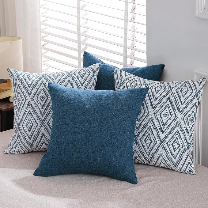 HPUK Throw Pillow Covers 20x20, Set of 4, Navy Blue Couch Pillow Covers | Polyester fabric, patterned and solid designs, hidden zippers, machine washable, for sofas and beds, inserts not included