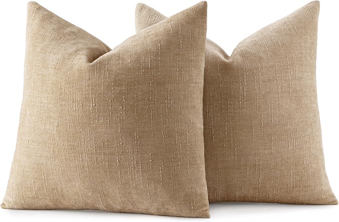 MIULEE Textured Chenille Throw Pillow Covers 20x20 Inch Starfish Khaki | Pack of 2 Camel Decorative Soft Pillows, Solid Textured Cushion Covers, Modern Home Decor for Couch Sofa Bedroom Living Room