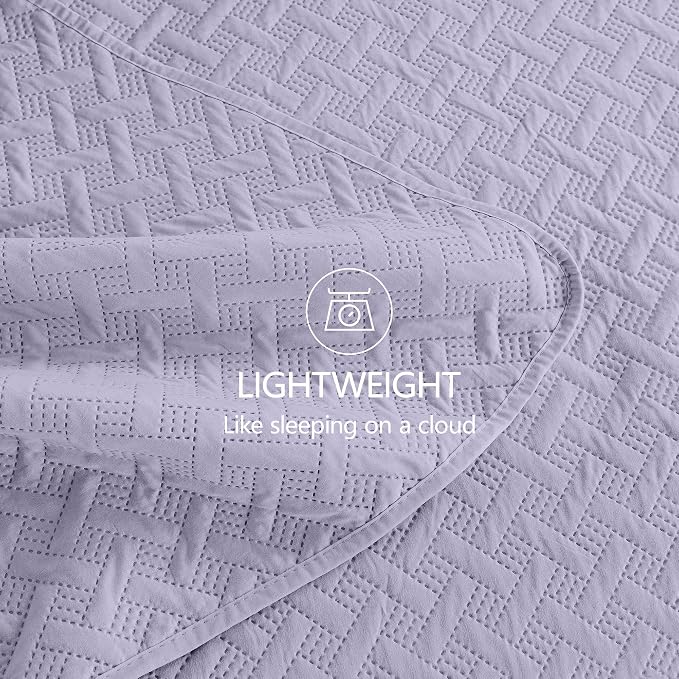 FLYMME Quilts Queen Size,Lightweight Lavender Bedspreads,Basket Weave Pattern,Ultra Soft Microfiber Bed Coverlet 3 Pieces for All-Seasons (1 Quilt,2 Shams)