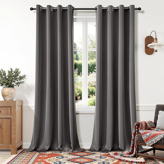 MIULEE Grey Blackout Bedroom Curtains Drapes 96 Inch Long 52"x96" | Grommet Top, Room Darkening Window Drapes, Privacy Protection, Thermal Insulated, Heat Blocking, Light Blocking