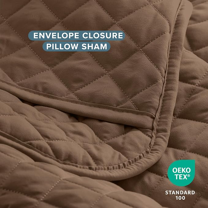 Bare Home Coverlet Set - King Size - Lightweight Bed Decor - Comforter Alternative - All-Season Quilted Bedspread (King, Cocoa)