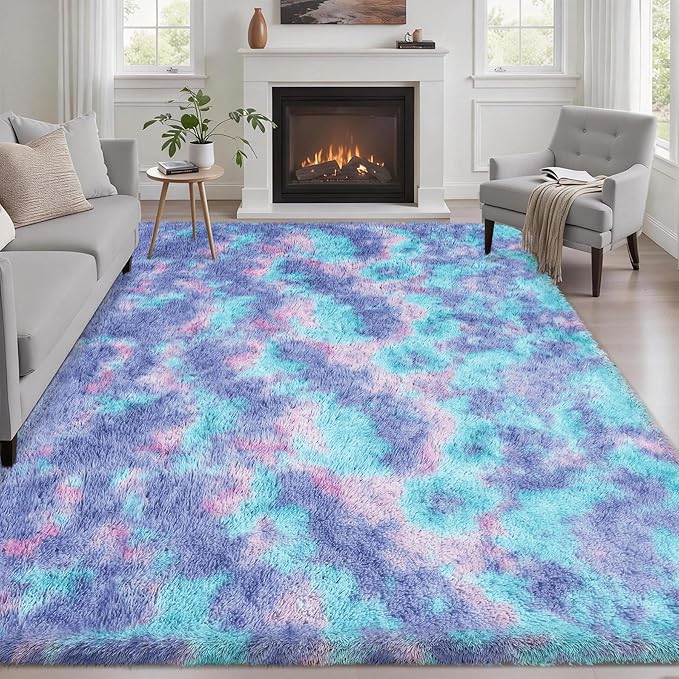 Area Rug Living Room Bedroom: 6x9 Fluffy Plush Shag Carpet Rainbow | For Kids Room Playroom Nursery Home Decor,Ultra Soft,Non-Slip Non-Shedding,Fuzzy Plush,Large Indoor Floor Carpet,Easy Clean