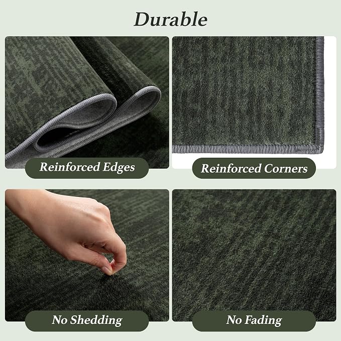 2.7x8 Washable Runner Rugs, Dark Green Stainproof Non-Slip for Hallway | Low pile, stain-resistant & non-slip backing, pet & kids friendly for hallway kitchen bedroom(2.7x8,Dark Green)