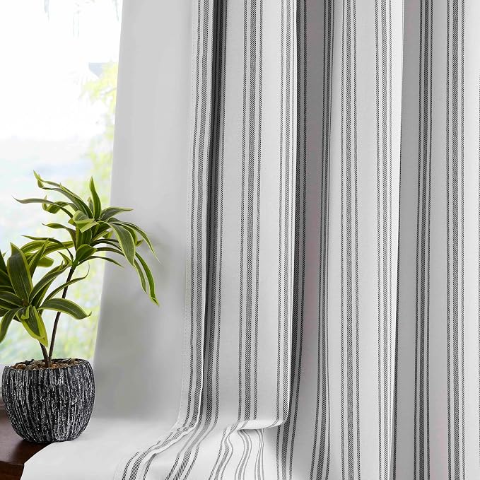 ZJDECOR Short Black Striped Full Blackout Curtain Panels,55" Wx63 Lx2 | Room Darkening,Isolate Light and Noise,Rod Pocket Back Tab,Modern Style,Bedroom Living Room Panels