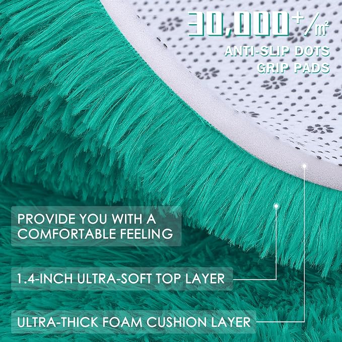 OLANLY 2x5 Machine Washable Runner Rugs for Hallway, Soft Fluffy Shaggy Bedside Rugs for Bedroom, Living Room, Indoor Floor Carpet for Kids Girls and Boys, Home Decor Aesthetic, Teal Green
