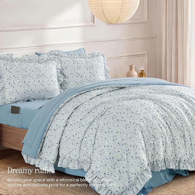 Full Size Comforter Sets-7 Pieces Floral Ruffle Bedding Set | Bloomhaven Full Size Comforter Sets-7 Pieces Floral Ruffle Bedding Set
