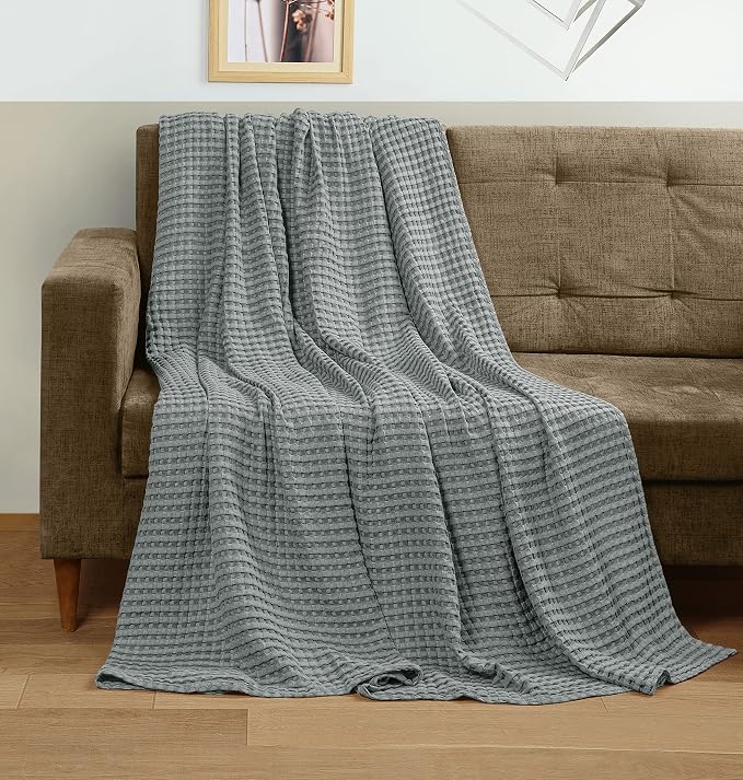 Utopia Bedding 100% Cotton Waffle Blanket Queen Size Cool Grey, 90x90 Inch | Lightweight Breathable Cozy Summer Bed Blanket Home Decor Gift for Women and Men