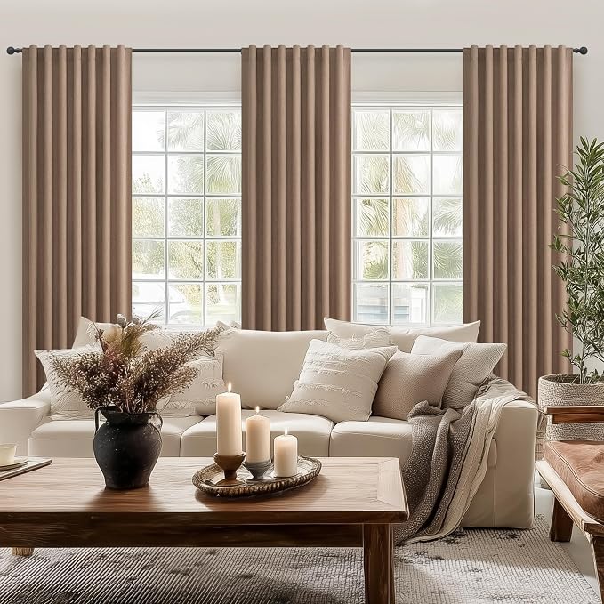 Rust Brown Short Small Window Room Darkening Curtains 54 Inches Long for Bedroom/Basement, Boho Linen Thermal&Soundproof Blackout Curtain Back Tab Pleated with Hooks Chocolate (50"Wx54L 2 Panels)