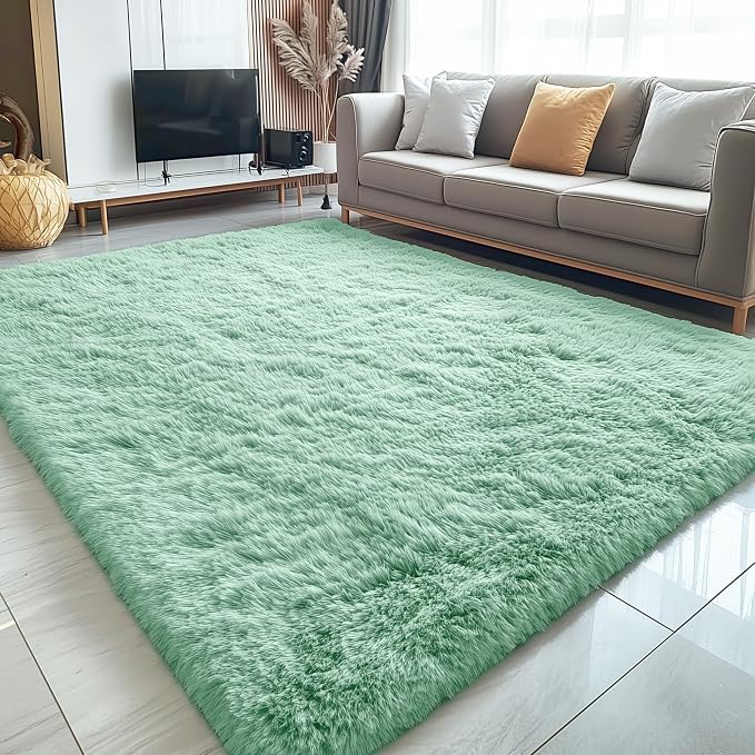 OLANLY 5x8 Machine Washable Large Area Rugs for Living Room, Bedroom, Soft Fluffy Shaggy Bedside Rug, Indoor Floor Carpet for Kids Girls and Boys, Dorms, Nursery, Home Decor Aesthetic, Mint Green