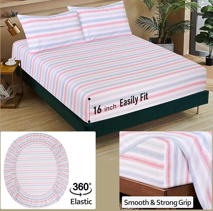 RUVANTI 100% Cotton Percale Sheets Twin Size, Times | Crisp Cooling for Hot Sleepers, Deep Pocket 16", Soft Breathable & Durable, Hotel-Style 3 Piece Set
