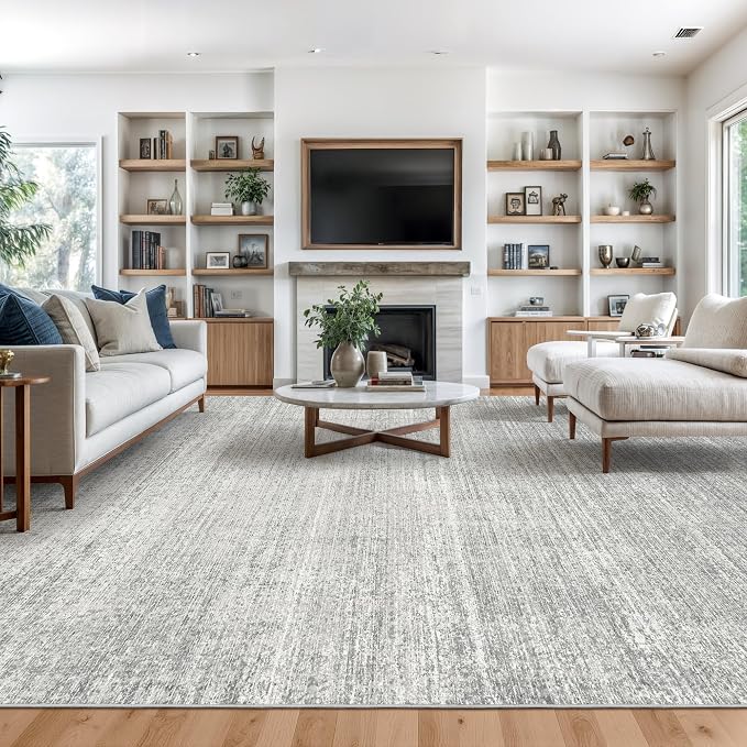 5x8 Area Rug Non Slip, Large Washable Rugs for Living Room, Grey | Soft Low Pile, Thin & Lighweight Carpet, Folable Stain Resistant Modern Indoor Floor Mat for Bedroom, Dining Room, Home Decor