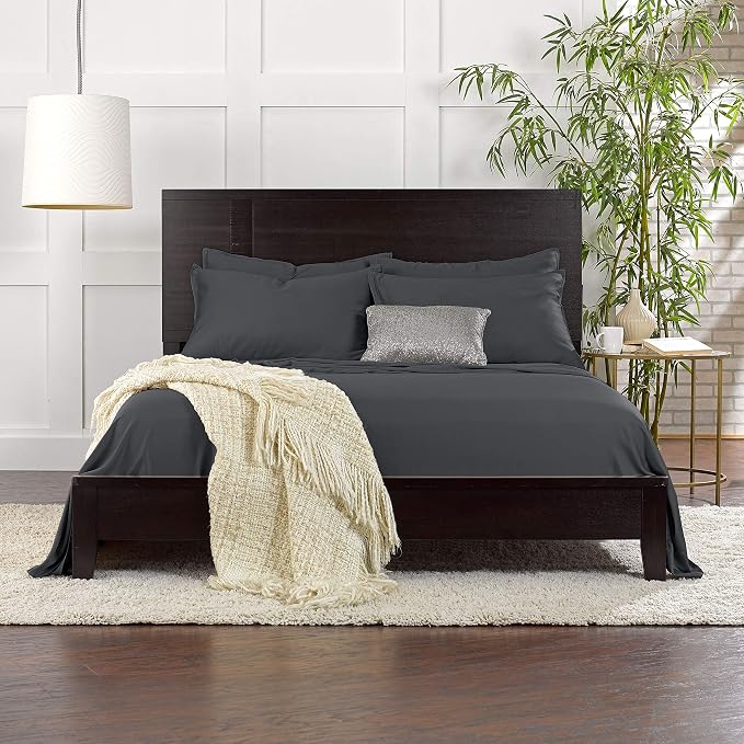 Pure Bamboo Split King Sheets, Genuine 100% Organic Viscose Derived from Bamboo Bed Sheet Set, Soft & Cooling, Double Stitching, 2 Fitted Sheets (Split King, Charcoal)