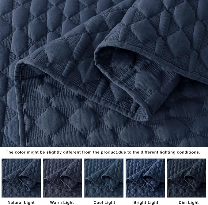 WDCOZY Navy Blue Quilt Queen Size Bedding Sets with 2 Pillow Shams, Lightweight Soft Bedspread Coverlet, Quilted Blanket Thin Comforter Bed Cover, All Season Spring Summer, 3 Pieces, 90x90 inches