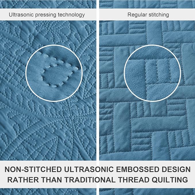 Love's cabin Oversized King Size Quilt Bedding Set Misty Blue Bedspreads - Oversized King Lightweight Bedspread Comforter - Coin Pattern Coverlet for All Season - 3 Pieces (1 Quilt, 2 Pillow Shams)