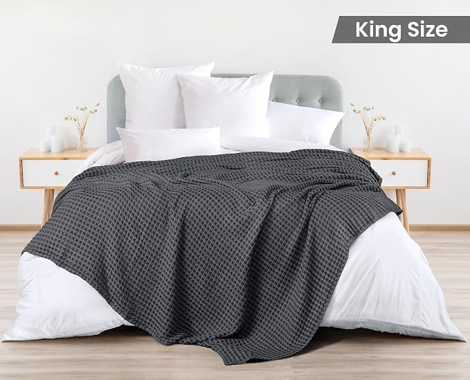 Utopia Bedding 100% Cotton Waffle Blanket King Size Charcoal, 90x108 Inch | Lightweight Breathable Cozy Summer Bed Blanket Home Decor Gift for Women and Men