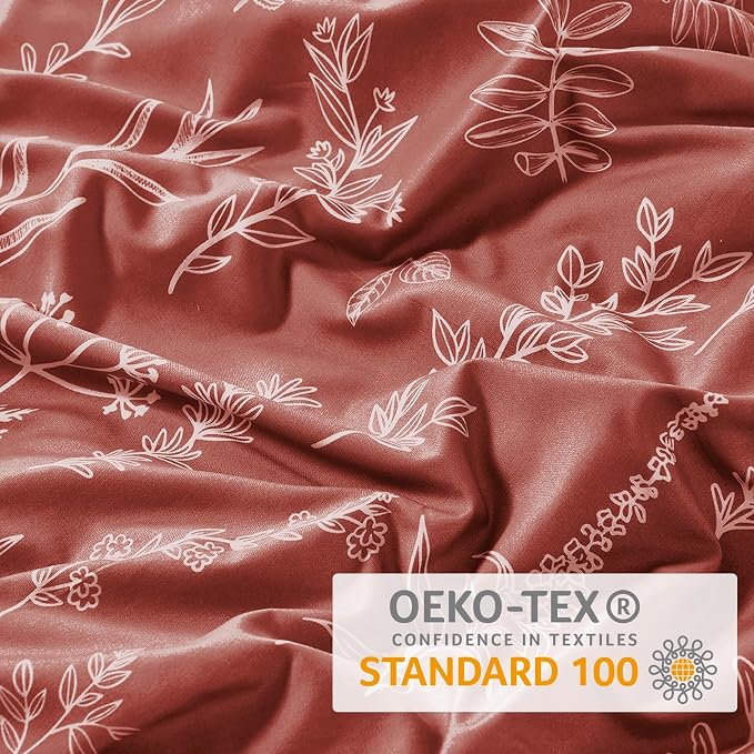 MUXHOMO Duvet Cover King Size, Reversible Floral Terracotta Duvet Cover Set with Zipper Closure, 3 Pieces Botanical Patterns Soft Microfiber Bedding Set (90"x104", 2 Pillow Cases 20"×36")